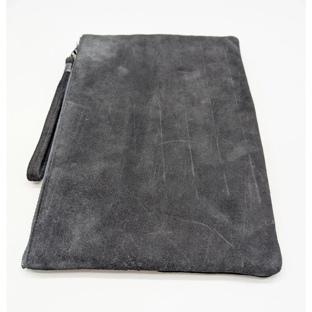 Vintage Ruth Saltz Black Suede Leather Clutch Purse Handbag Wristlet